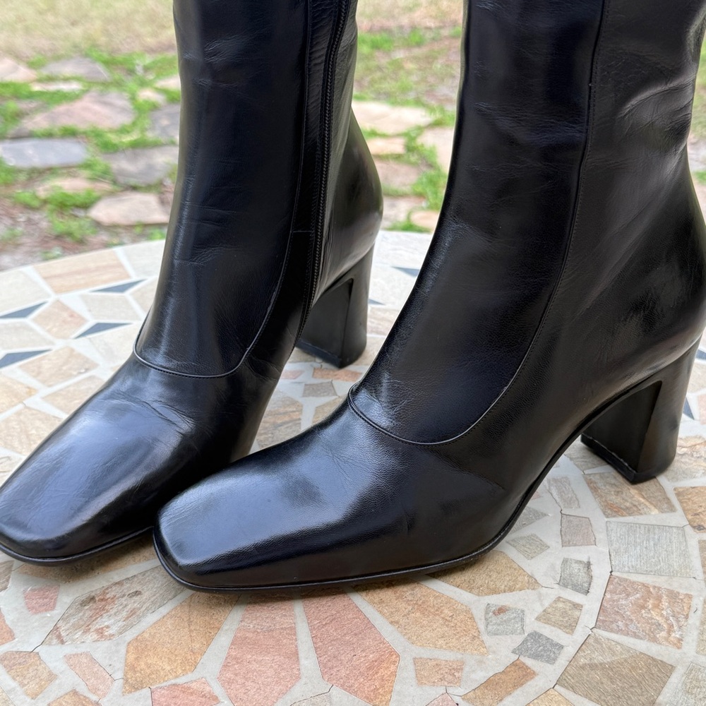 Bally Steviera Boots Black Leather Knee High Block Heel Made in Italy US 6 NWOB - Picture 2 of 13